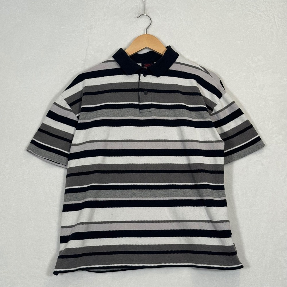 Regal Wear Black White Grey Striped Polo Shirt M/L